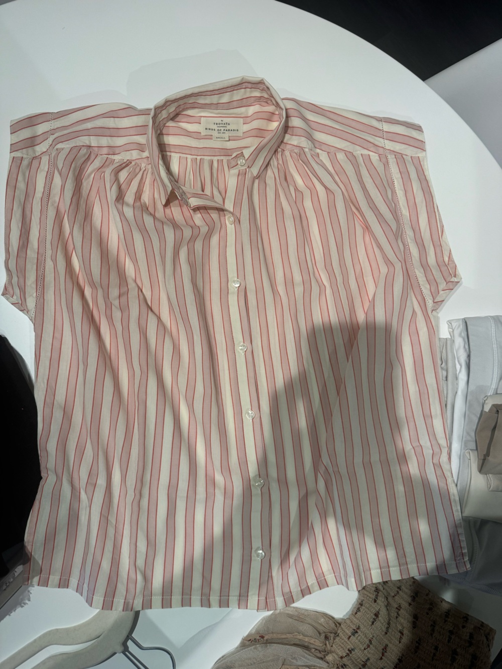 Trovata Pink and White Striped Short-Sleeve Button-Down Shirt